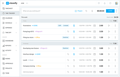 Clockify interface